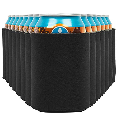 Blank Beer Can Coolers Sleeves (14-Pack) Soft Insulated Beer Can Cooler Sleeves - HTV Friendly Plain Black Can Sleeves for Soda, Beer & Water Bottles - Blanks for Vinyl Projects Wedding Favors & Gifts